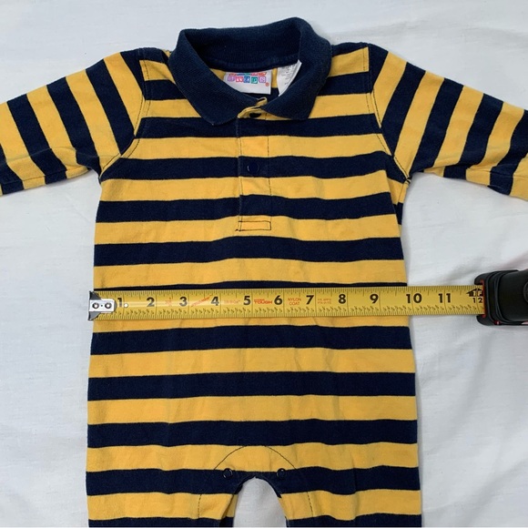 90s VTG Small Steps Baby Yellow & Navy Striped Collared Baby One Piece 3-6mo - Picture 6 of 7